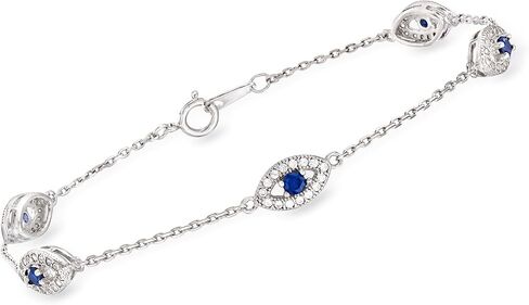 Ross-Simons 0.30 ct. t.w. CZ and .20 ct. t.w. Simulated Sapphire Evil Eye Station Bracelet in Sterling Silver in Saudi Arabia