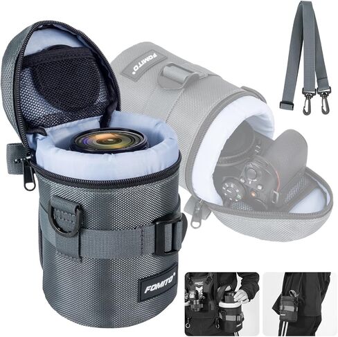 FOMITO Camera Lens Case Pouch Bag for Canon EF-S 17-55mm/17-85mm,EF 35mm f2, Nikon AF-S 18-200mm/18-105mm/18-300mm, Fujifilm XF 56mm f1.2 R & More Lens Below 3.94" x 6.1"(D x L) - Black M size in Kuwait