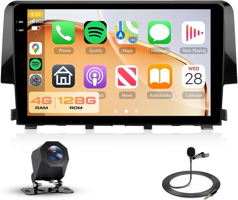 Stereo Carplay Car Stereo لـ Honda Civic 2016-2020 مع شاشة تعمل باللمس بحجم 9 بوصات ، [Qualcomm 8-Core 4+64GB] Upriding Android 13 Car Radio Android Auto BT5.1/DSP/HI-RES Audio/WiFi/SWC/GPS/OTA+Backup Cam Cam in Kuwait