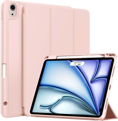 Case for iPad Air 11-Inch M3/M2 (2025/2024), iPad Air 5/4 (2022/2020 5th/4th Generation 10.9-Inch) with Pencil Holder, Slim Stand Soft Back Support Touch ID and Auto Wake/Sleep (Light Pink) in Kuwait