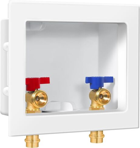 Washing Machine Outlet Box, with Stainless Steel Water Hammer Arrestor, 1/2 Inch Push Fit-3/4 Inch MHT, with Center Drain, Washer Faucet Recessed Box, Laundry Washer Valve Outlet Box in Saudi Arabia