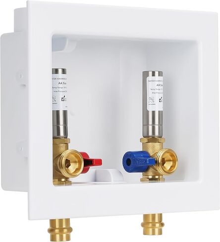 Washing Machine Outlet Box, with Stainless Steel Water Hammer Arrestor, 1/2 Inch Push Fit-3/4 Inch MHT, with Center Drain, Washer Faucet Recessed Box, Laundry Washer Valve Outlet Box in Saudi Arabia