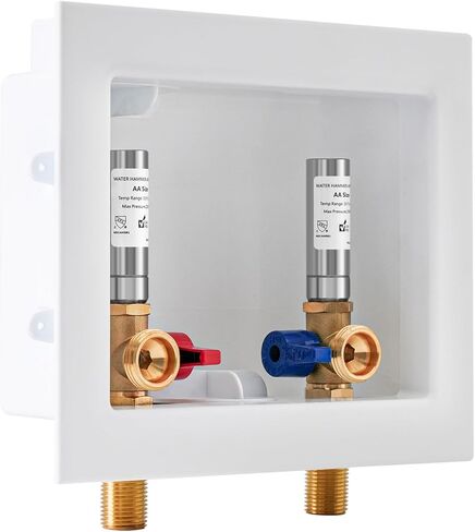 Washing Machine Outlet Box, with Stainless Steel Water Hammer Arrestor, 1/2 Inch Push Fit-3/4 Inch MHT, with Center Drain, Washer Faucet Recessed Box, Laundry Washer Valve Outlet Box in Saudi Arabia