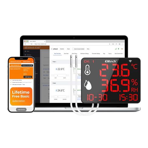 Elitech Bluetooth Hygrometer Thermometer Reusable Temperature Recorder Data Logger Temperature Humidity with Large Screen Data Storage Export, DR-230-THE with External Temperature and Humidity Sensor in Kuwait