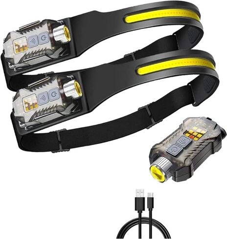 مصباح رأس LED قابل لإعادة الشحن ، 230 درجة استشعار شعاع استشعار مصباح الكوب مصباح يدوي قابلة للفصل ، 9 أوضاع الضوء ، مصباح القبعة الصلبة ، IP65 مقاوم للماء 400 لومين للتخييم ، المشي لمسافات طويلة ، الصيد ، العمل ، الهدية (أسود) in Saudi Arabia