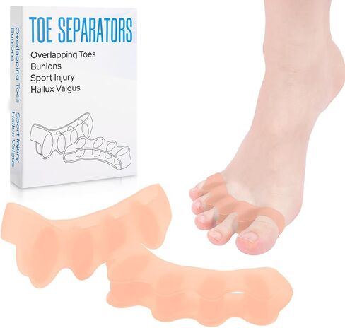 فواصل جل لأصابع القدم للنساء والرجال - 4 قطع فواصل لأصابع القدم مع مقاسين لأصابع القدم المطرقة، وأصابع القدم المتداخلة، ومصحح ورم ناعم ومريح لتخفيف آلام القدم (أبيض) in Kuwait