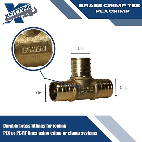 10 قطع XFITTING 1 بوصة × 1 بوصة × 1 بوصة PEX TEE - تركيبات تجعيد نحاسية (نحاس خالٍ من الرصاص) NSF، منفذ كامل in Kuwait