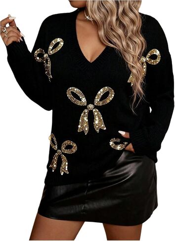 Gorglitter Women's Plus Size American Flag Sweater Vintage Long Sleeve Crew Neck Pullovers in Saudi Arabia