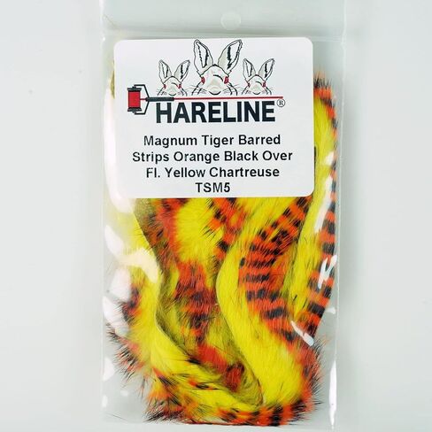 Hareline Magnum Tiger Barred Strips #14 Black Barred Chartreuse Over Fl Yellow in Saudi Arabia