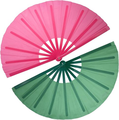 QIRMIZI 2 PCS Large Rave Fans Clack Fans Popping Line Dancing Fans Boots On The Ground Fans, Hand Folding Fans for Halloween, Burlesque, Rainbow Outfits,Gift,Light Blue,Deep Pink in Kuwait