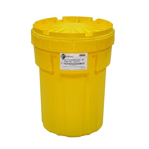 ENPAC 20-Gallon Poly-Overpack Salvage Drum, Yellow, Half-Turn Lid, Nestable, Durable in Kuwait