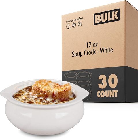 Stock Your Home 12 oz French Onion Soup Crock (20 Pack) -Two-Toned Brown & Ivory Porcelain Soup Bowls -Oven Safe Soup Bowls -Microwave and Dishwasher Safe Soup Crocks in Saudi Arabia