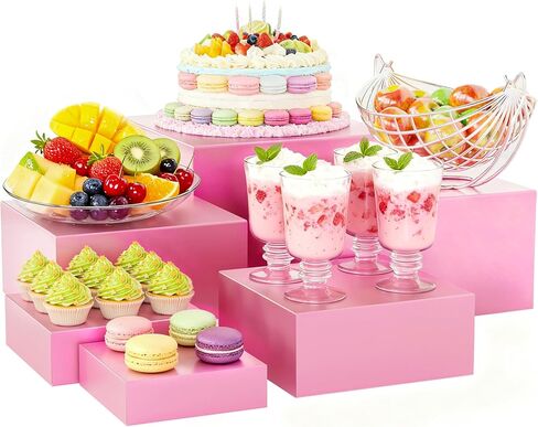 ihomecooker Metal Buffet Risers,6PCS Food Risers for Buffet Table 5in to 10in Display Stand for Catering Dessert Matte black Cube Boxes Nesting Risers with Hollow Bottoms in Kuwait