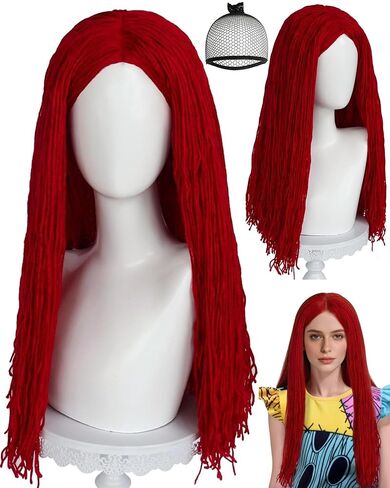 ANOGOL HAIR CAP+SALLE WIG Sally Cosplay COSPLAY COSSUME COSSUME LONG REARD REED YAR RED COSPLAY WIGS CABLISAR in Saudi Arabia