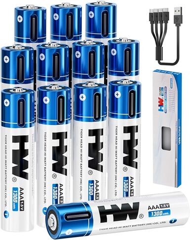 HW AAA Rechargeable Battery, [1.5V, 4-Pack] 1300mWh Lithium Batteries with USB-C Cable, 1600Cycles Triple A Batteries for Remote Controls, Wireless Mouse, LED Flashlights, Electronic Toys, etc. in Saudi Arabia