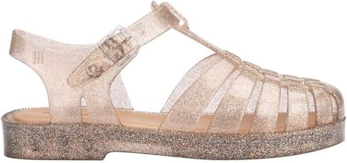 mini melissa Possession Jelly Sandal for Kids- The Iconic 90s Original Jelly Shoe, Fisherman’s Sandal with Adjustable Strap and Side Buckle for Girls, Beige Glitter, 4 in Kuwait