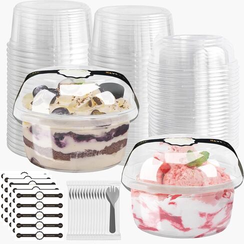 8oz Plastic Containers With Lids And Spoons 50 Pack, Dessert Cups With Lids,Small Disposable Snack Bowls For Ice Cream Cake Fruit Parfait Pudding And Jello Shot (8oz) in Kuwait