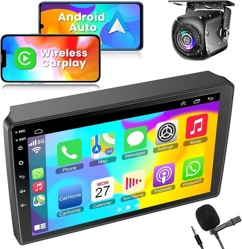 8 Core QLED Screen 1280 * 800 Car Radio Double Din Android 13 GPS Navigation Stereo with Wireless Carplay Android Auto, FM/AM, Bluetooth,Steering Wheel Control,DSP in Kuwait