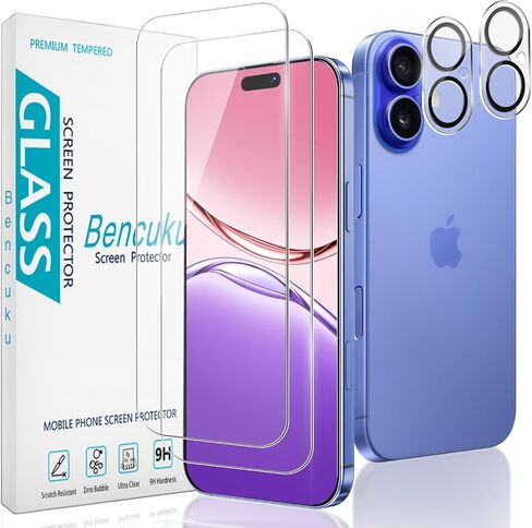 2 حزمة الزجاج المقسى لجهاز iPhone 16 6.1 بوصة واقي شاشة مع واقي عدسة كاميرا 2 حزمة ، مضاد للخدش ، فقاعة خالية in Saudi Arabia