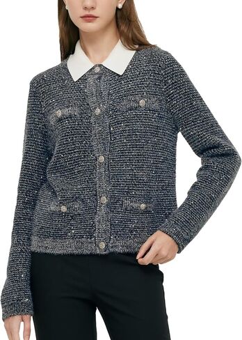 أزياء النساء سترات كارديجان غير رسمية ، زر Crewneck زرها لأعلى من كارثة متماسكة in Kuwait