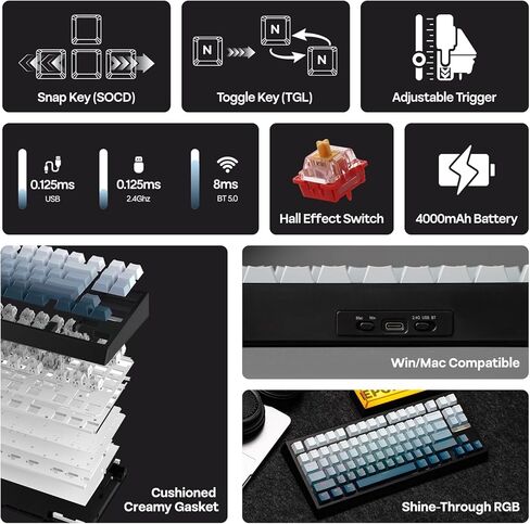 EPOMAKER G84 HE Wireless Gaming Keyboard, 8K Polling & 8000mAh, SOCD & DKS, Hall Effect Keyboard with Fast Trigger & Adjustable Actuation, RGB Backlit, PBT Keycap, Hot-Swap, for Win/Mac in Saudi Arabia