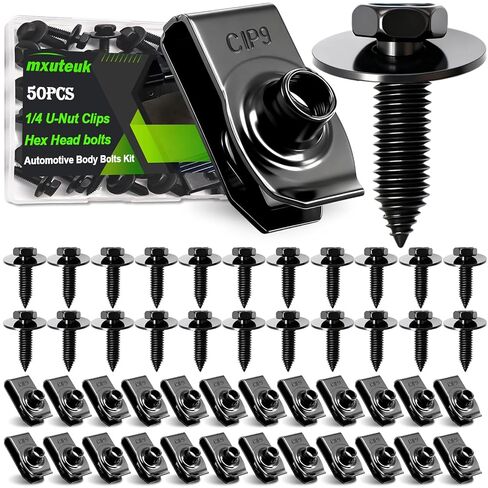 mxuteuk 50PCS 1/4 U-Nut Clips & Hex Head Automotive Body Fender Bolts Kit,for Most Cars Fender,Engine Undertray Cover, Engine Cover & Bumper Fender Liner in Saudi Arabia