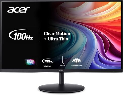Acer 23.8 "مراقبة مكتب المنزل المهني | Full HD (1920 x 1080) | Ultra-Shin | Zero-Frame | ما يصل إلى 100 هرتز تحديث | 4ms (G إلى G) | Tilt | Hdmi & Vga Ports | in Kuwait