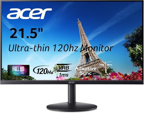 Acer 23.8 "مراقبة مكتب المنزل المهني | Full HD (1920 x 1080) | Ultra-Shin | Zero-Frame | ما يصل إلى 100 هرتز تحديث | 4ms (G إلى G) | Tilt | Hdmi & Vga Ports | in Kuwait