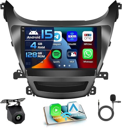 4+64g لـ Hyundai Elantra Radio 2014 2015 2016 Carplay Car Stereo Upgrade Android 15 9 '' Screen 8 Core Android Auto GPS Mavigation in Kuwait