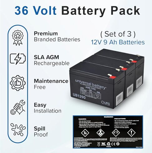 AlveyTech 36 Volt Sealed Lead Acid Battery Pack for The Razor Rambler 16 (9 Ah with Harness) - Replacement Non-Spillable SLA/AGM Deep Cycle Rechargeable Batteries, Scooter, 2-Wheel in Saudi Arabia