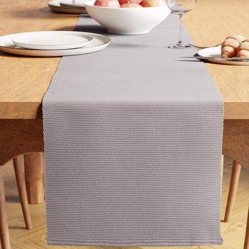 Encasa XO Dining Table Runner 13"x59" | Yarn Dyed Fine Ribbed Cotton | Solid Black | Machine Washable in Saudi Arabia