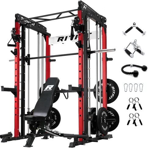 RitFit M1 & M1 Pro Smith Machine with Cable Crossover System, Multi-Function Squat Rack Power Cage for Home Gym, Power Rack and Packages in Kuwait