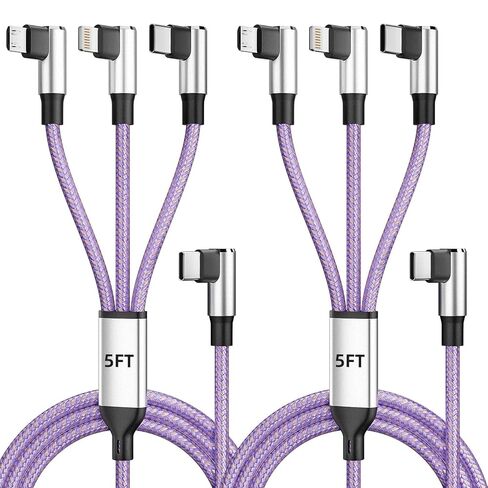 Multi Charging Cable Travel Essentials (2 Pack, 4FT）3 in 1 Charging Cable for Multiple Devices USB A to Lightning/USB C/Micro USB Nylon Braided Compatible for iPhone 17-11 Series/ Galaxy/Android/iPads in Saudi Arabia