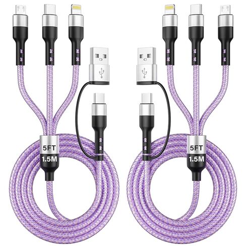 Multi Charging Cable Travel Essentials (2 Pack, 4FT）3 in 1 Charging Cable for Multiple Devices USB A to Lightning/USB C/Micro USB Nylon Braided Compatible for iPhone 17-11 Series/ Galaxy/Android/iPads in Saudi Arabia