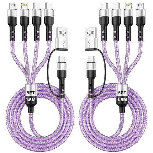 Multi Charging Cable Travel Essentials (2 Pack, 4FT）3 in 1 Charging Cable for Multiple Devices USB A to Lightning/USB C/Micro USB Nylon Braided Compatible for iPhone 17-11 Series/ Galaxy/Android/iPads in Saudi Arabia