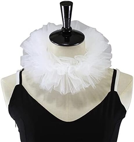 Clown Tulle Ruffled Collar,Renaissance Victorian Ruffle Collar, Retro Mesh Neck Ruff Ruffle Collar in Kuwait