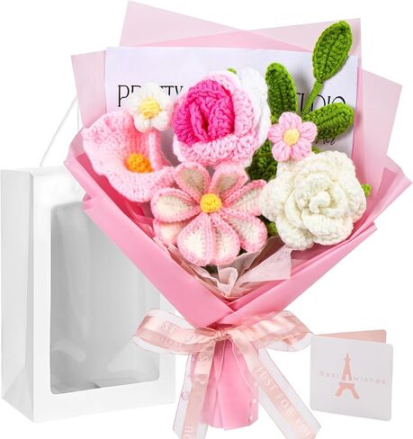 Crochet Flowers Gifts for Women,Mothers Day Flowers Gifts for Mom Wife,Gouraml 9Pcs Handmade Completed Crochet Flowers Bouquet for Women Best Friend Girlfriend Anniversary Graduation Day Wedding Home in Saudi Arabia