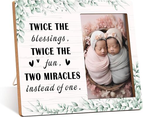 Twins Photo Frame - Twice The Blessings Twice The Fun Pregnancy Announcement Picture Frame - Twins Gifts for Babies - Twins Gifts For Mom Dad Grandma Grandpa -B04 in Saudi Arabia