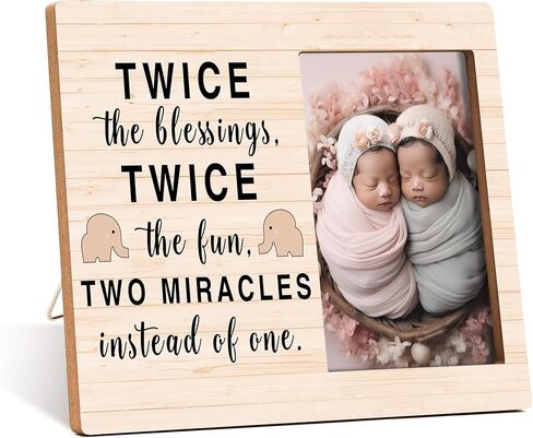 Twins Photo Frame - Twice The Blessings Twice The Fun Pregnancy Announcement Picture Frame - Twins Gifts for Babies - Twins Gifts For Mom Dad Grandma Grandpa -B04 in Saudi Arabia