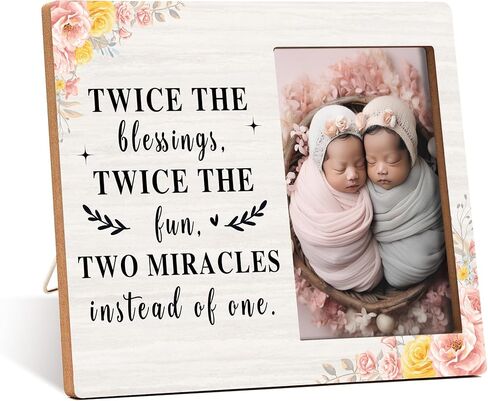 Twins Photo Frame - Twice The Blessings Twice The Fun Pregnancy Announcement Picture Frame - Twins Gifts for Babies - Twins Gifts For Mom Dad Grandma Grandpa -B04 in Saudi Arabia