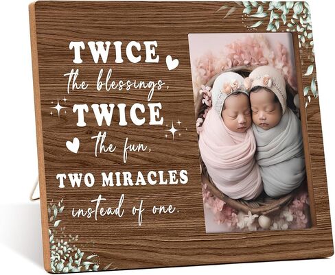 Twins Photo Frame - Twice The Blessings Twice The Fun Pregnancy Announcement Picture Frame - Twins Gifts for Babies - Twins Gifts For Mom Dad Grandma Grandpa -B04 in Saudi Arabia