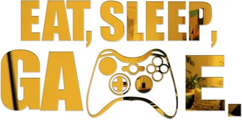 ملصق حائط على شكل مرآة للعبة Eat Sleep، ملصق جداري للألعاب من الأكريليك، ديكور غرفة الألعاب، علامة اقتباس فنية للحائط للأولاد والبنات والرجال وغرفة النوم وغرفة اللعب وغرفة الفيديو (فضي) in Kuwait