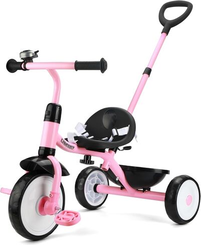 Liberry 2 in 1 Toddler Threcycle Age 2 3 4 Years ، Kids Trike with Wight Wheels ، مقبض الدفع القابل للتعديل ، 3 عجلات الدراجة في الهواء الطلق ، هدية لعبة الركوب للبنات ، الوردي ، الوردي in Kuwait