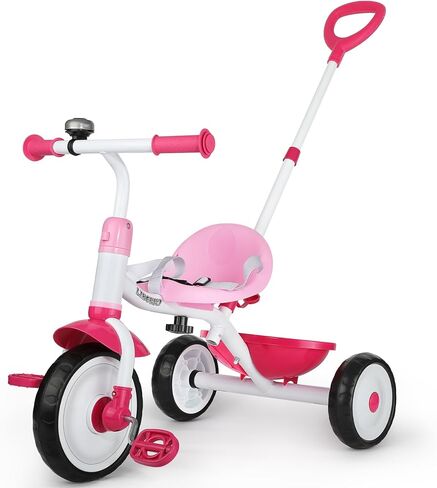 Liberry 2 in 1 Toddler Threcycle Age 2 3 4 Years ، Kids Trike with Wight Wheels ، مقبض الدفع القابل للتعديل ، 3 عجلات الدراجة في الهواء الطلق ، هدية لعبة الركوب للبنات ، الوردي ، الوردي in Kuwait