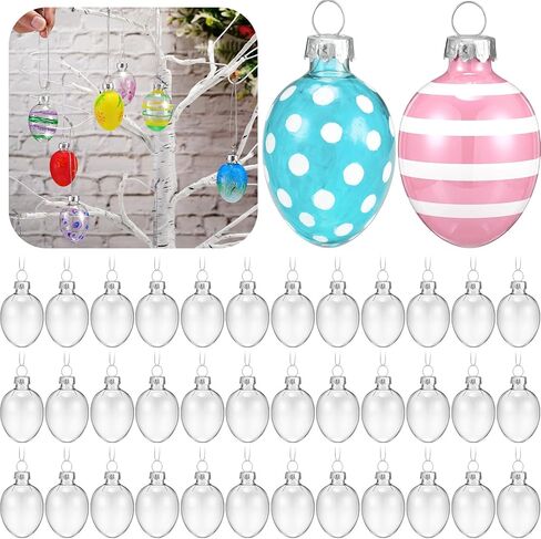 Wettarn 36 Pcs Clear Glass Easter Egg Ornaments Easter Decorations to Paint Hanging Eggs for Tree Easter Crafts DIY Basket Fillers Gifts School Activities Supplies in Saudi Arabia