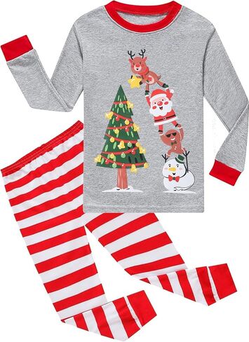 Tkria Kids' Christmas 2 Piece Pajamas Deer Santa Claus Xmas Jammies Baby Girls Sleepwer Xmas Pjs Set in Saudi Arabia