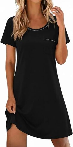 Ekouaer Womens Nightgown Cotton Nightshirts Short Sleeve Sleep Shirt with Chest Pocket Crewneck Nightdress S-XXL in Saudi Arabia