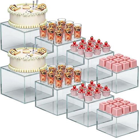 LemonRoad 8 Pcs Buffet Food Risers for Table, 5", 5.5", 6.5", 7.8'' White Acrylic Buffet Risers and Stands, Display Stand Box for Catering Dessert Collectibles Jewelry Figures Show Cube in Kuwait