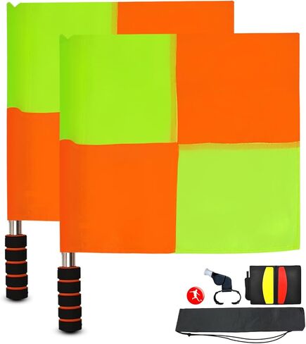 أعلام الحكم على كرة القدم 2pcs مع أعلام سطر السطور المتقلب ، والبطاقات الحمراء/الصفراء ، والصافرة ، والعملة المعدنية والكمبيوتر المحمول - مجموعة كاملة من الحكم لمباراة كرة القدم in Kuwait