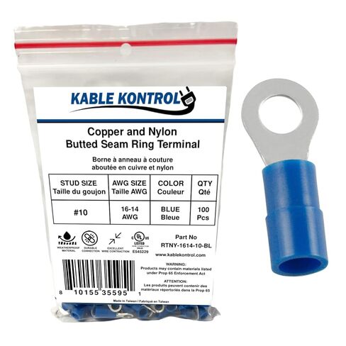 Kable Kontrol Nylon Insulated Ring Terminals - 16-14 AWG 100 Pcs UL Listed – Butted Seam Marine Grade Electrical Wire Crimp Terminals, Copper & Nylon, for Automotive, Marine HVAC, Aerospace - Blue in Saudi Arabia